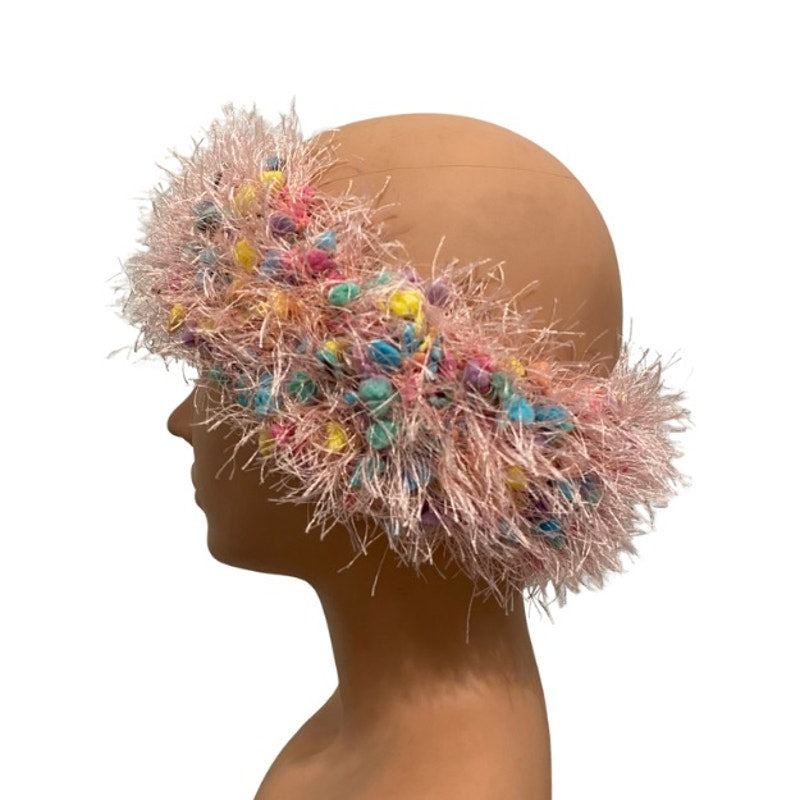 “Fancy Fur” Pastel Pink/Blue/ Yellow/ Purple Knit Headband (OSFM)