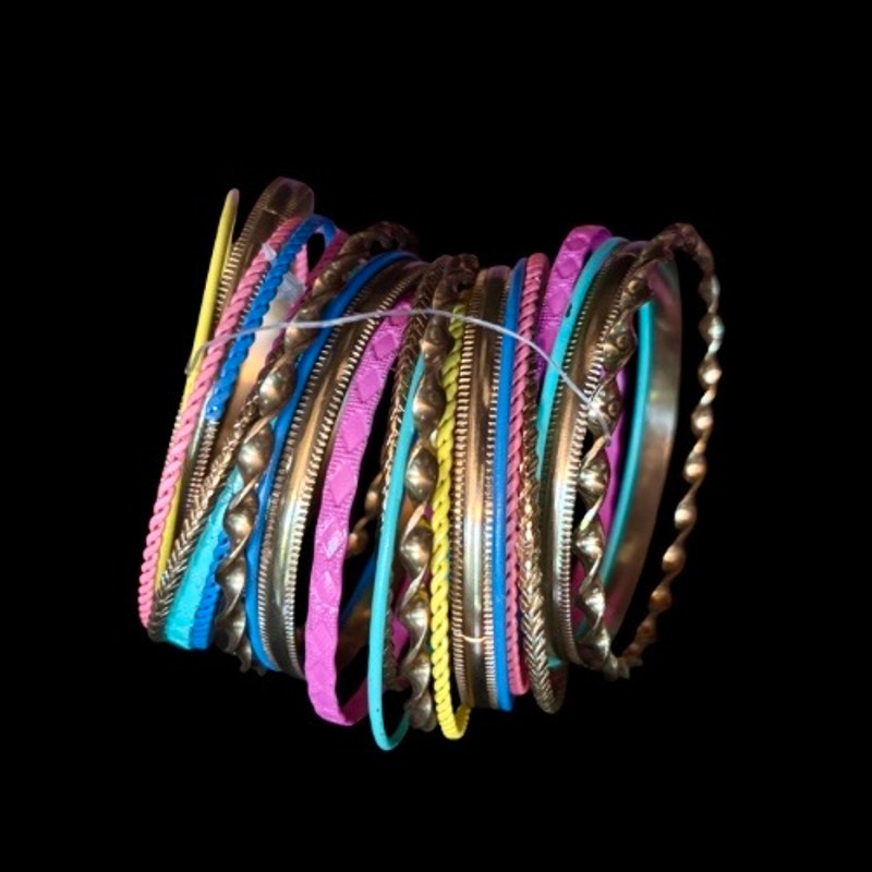 NWT Gold/ Pink/ Blue/ Turquoise Toned Metal Bangle Bracelet Set (24 Bangles)