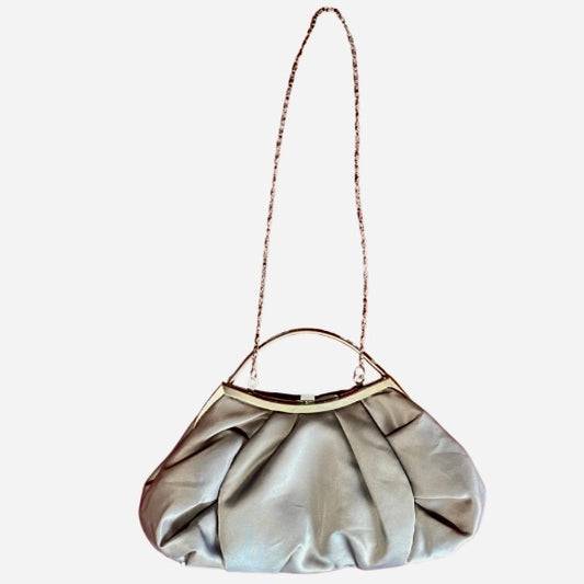 Y2K Silver Satin Handbag with Silver Chain Shoulder Strap
