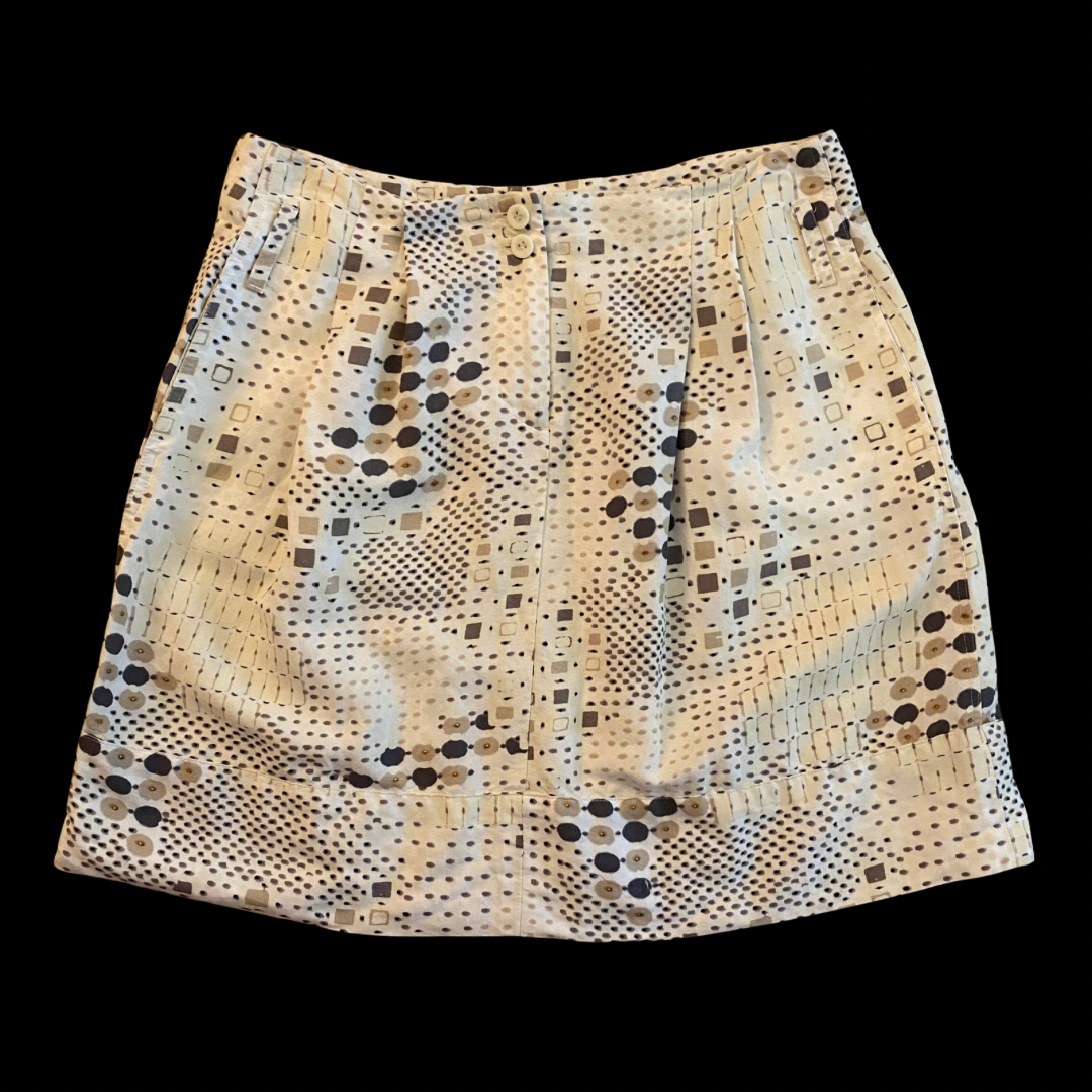 Cream/ Brown/ Tan Geometric Pattern Linen Skirt with Belt (8)