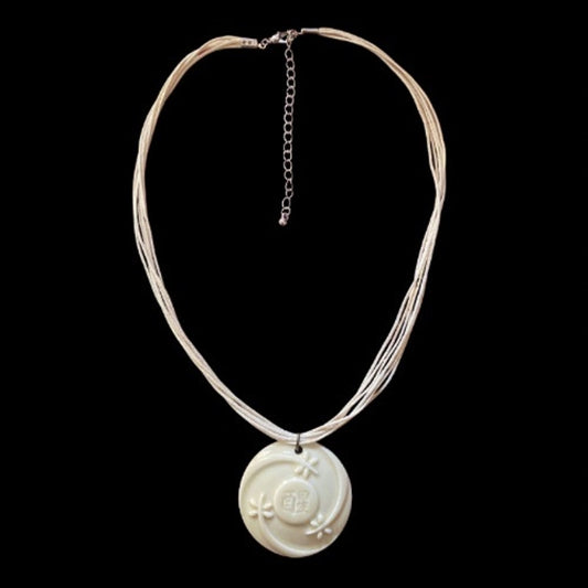 Cream Ceramic Avon “Haiku Awakenings” Pendant Necklace