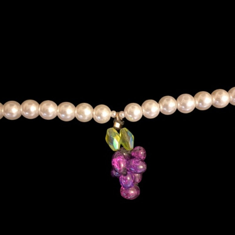 Grape Cluster Pendant Mock Pearl Choker Necklace | Handmade with Vintage Beads