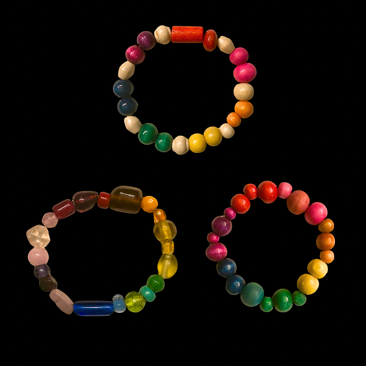 Rainbow Beaded Stretch Bracelets - Made with Vintage Beads