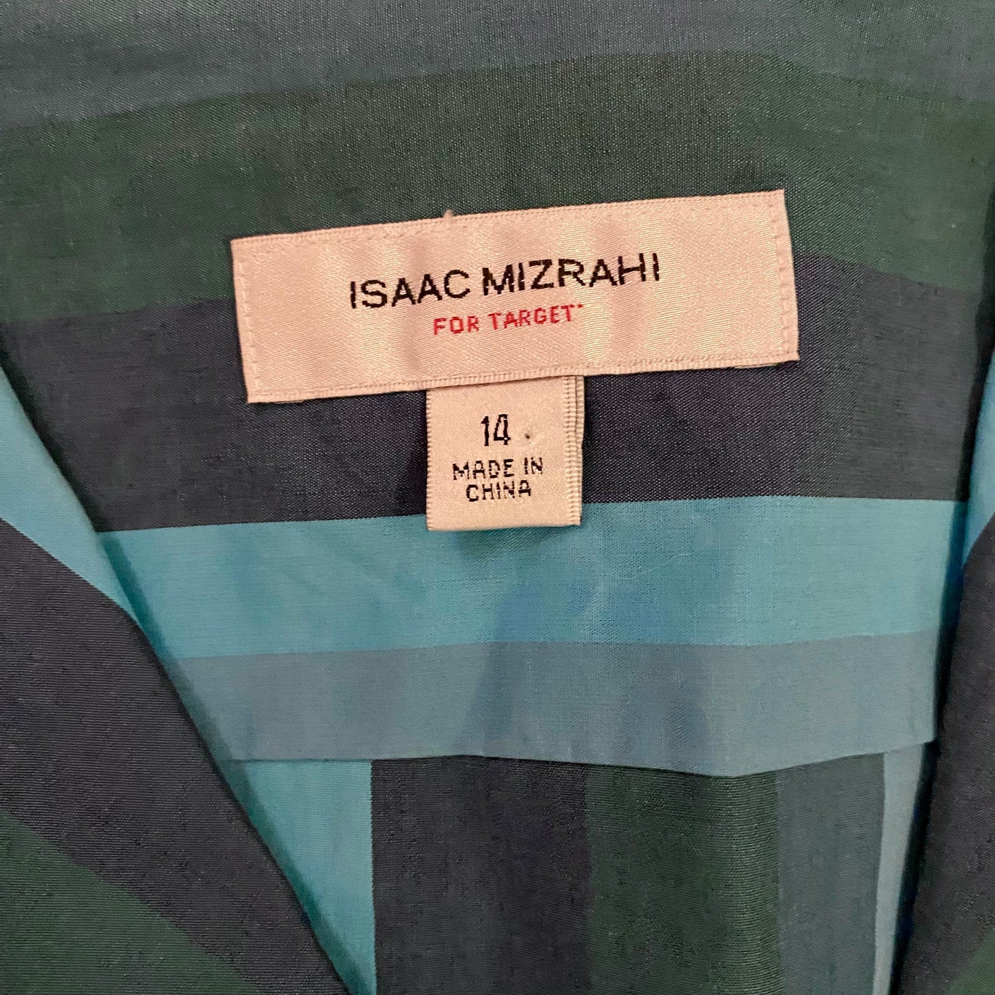 🔔 Issac Mizrahi Blue Striped Collared Fit & Flare Pleated Midi Dress (14)