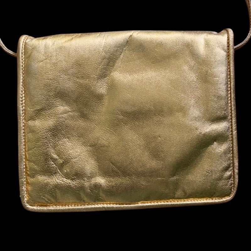 Vintage Metallic Gold Basketweave Envelope Shoulder Bag
