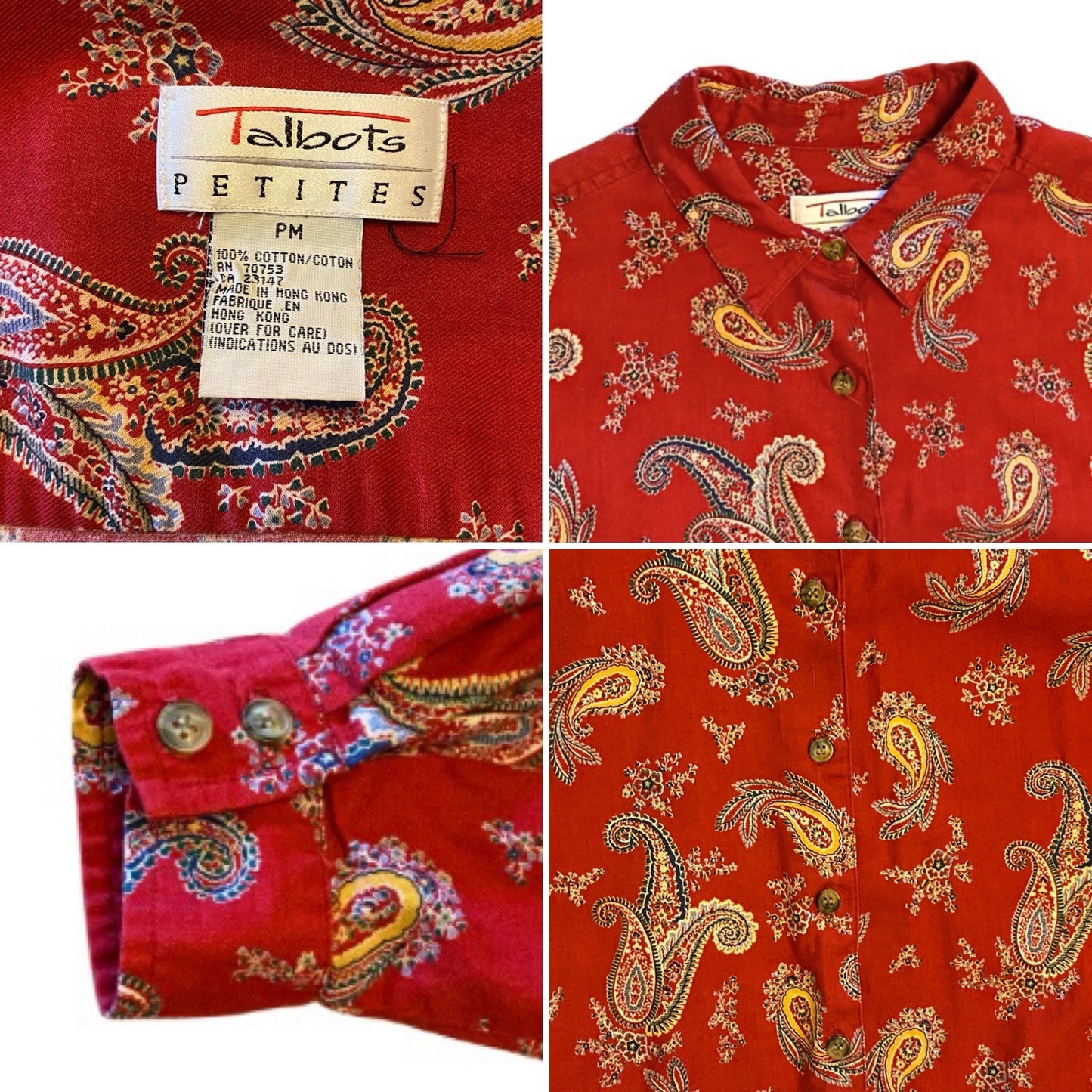 Vintage Talbots Red Paisley Cotton Button Down Shirt (Petite Medium)