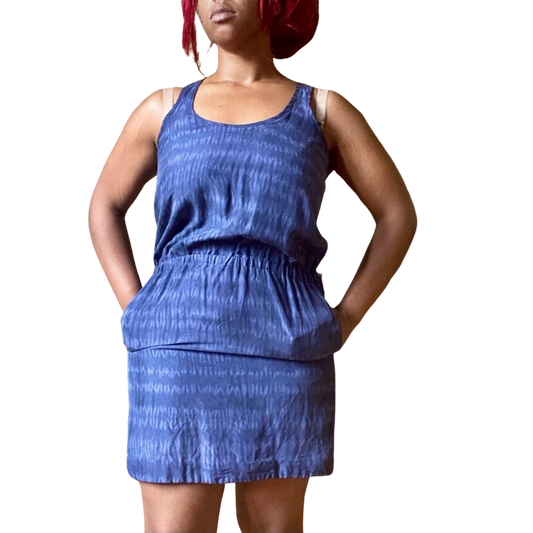 Michael Kors Blue Tie-Dye Sleeveless Racerback Blouson Dress (S/M)
