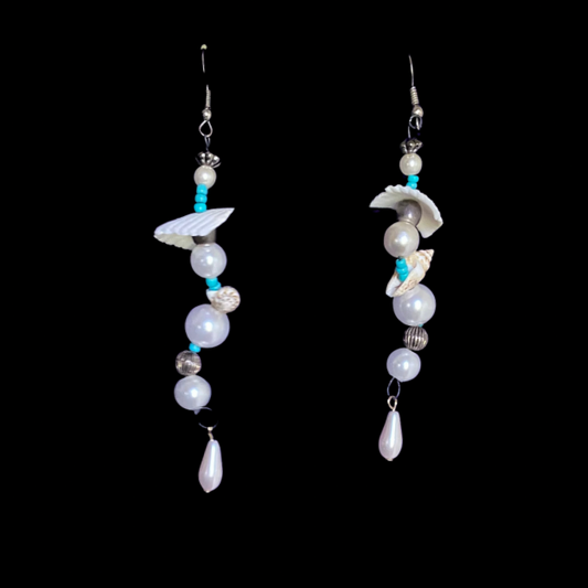 Aquata | White/ Multi Shell Mock Pearl & Turquoise Beaded Dangle Earrings