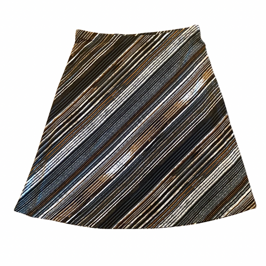 Navy, Brown, and White Diagonal Striped A-Line Skirt (M)