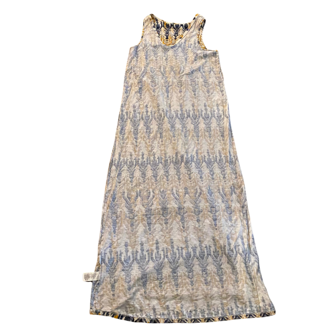 Sleeveless Yellow, Cream, & Blue Dyed Print Cotton Maxi Dress (M)