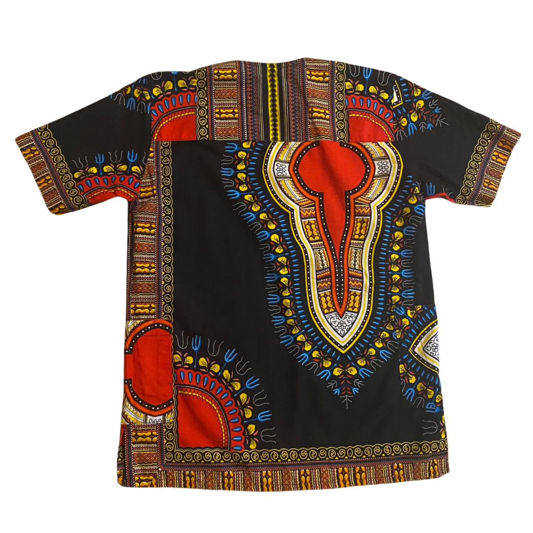 Unisex Red, Black, White, Yellow & Blue Printed Dashiki Shirt (L)