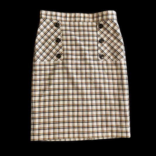 NWT Cream, Black, & Rust Plaid Sailor Pencil Skirt (6)