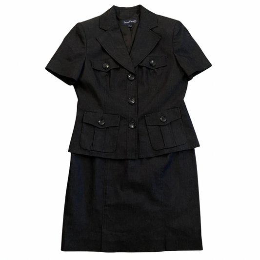 Vintage Dark Wash Denim Short Sleeve Button Down Skirt Suit (6)