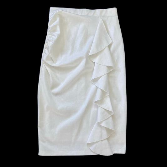 VFShow VFemage White Ruffle Pencil Skirt with Optional High Slit (M)
