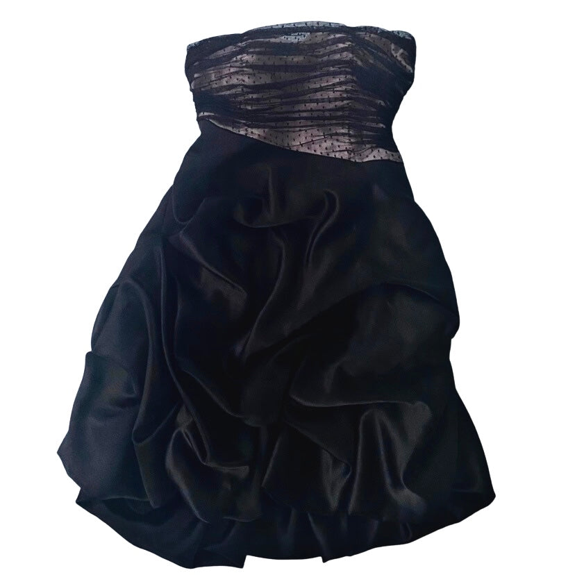 Y2K Baby Pink/Black Asymmetrical Strapless Bubble Hem Dress (8)
