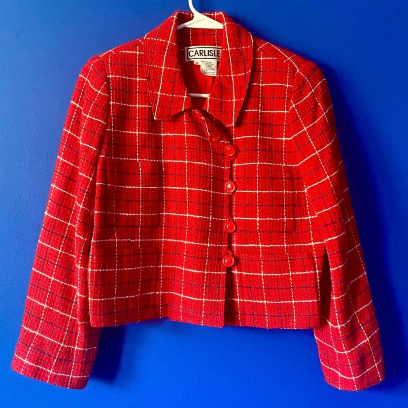 🔔 CARLISE Vintage Red Plaid Wool Jacket (6)