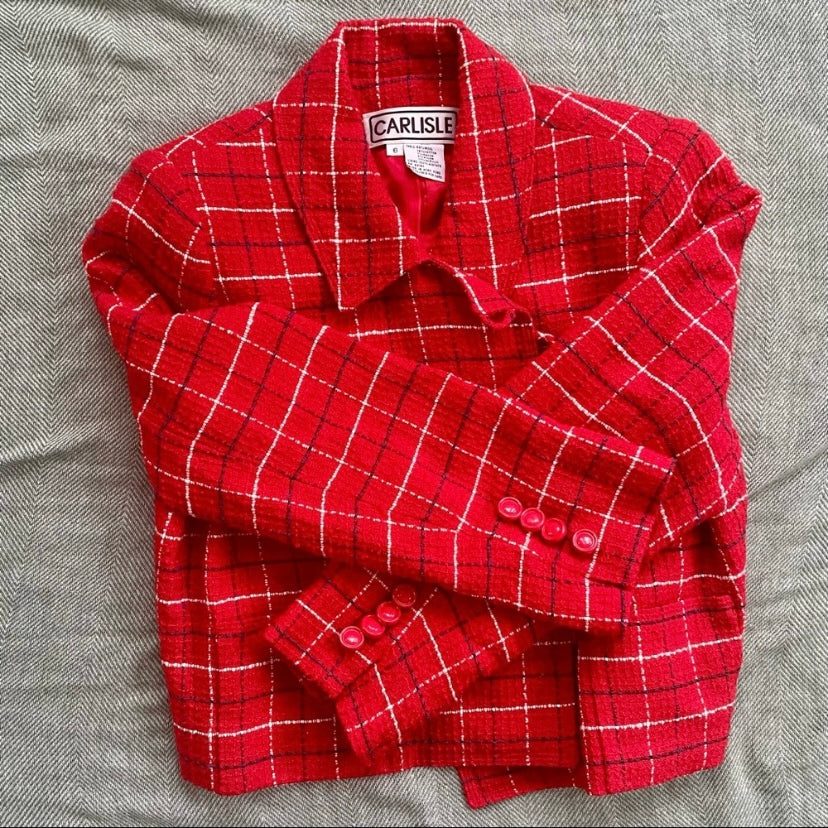 🔔 CARLISE Vintage Red Plaid Wool Jacket (6)