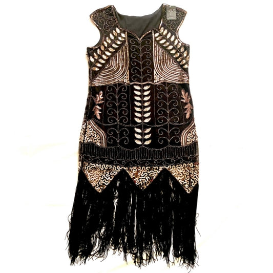 NWT Gold/Black Sequin Embroidered 1920's Style Flapper Dress (L)