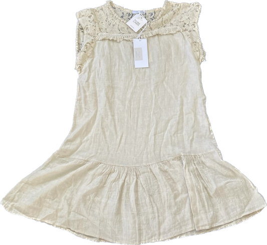 NWT Beige Allegra Masetti Lace Drop-Waist Linen Dress (L)