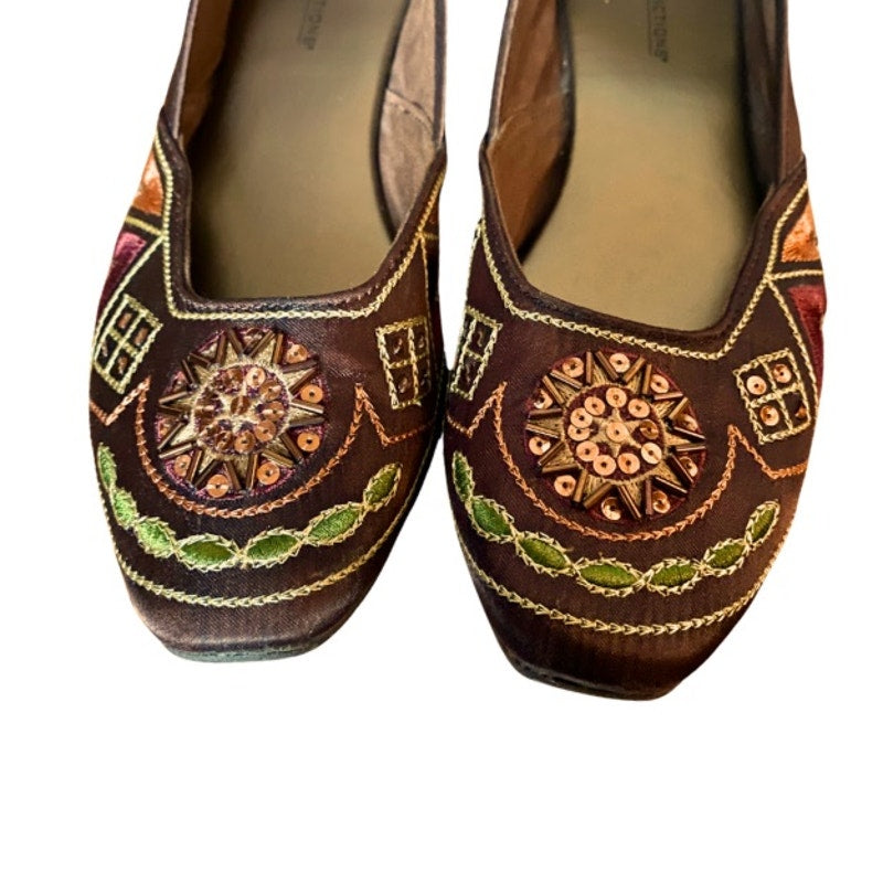 Beaded Sequin Sun Chocolate Brown Embroidered Satin Flats (8)