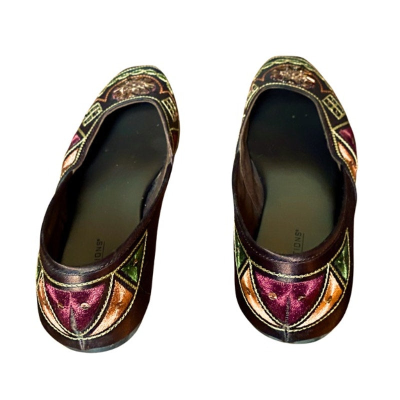Beaded Sequin Sun Chocolate Brown Embroidered Satin Flats (8)