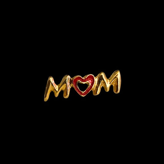 Vintage Tiny “MOM” Gold & Red Heart Lapel/ Tack Pin