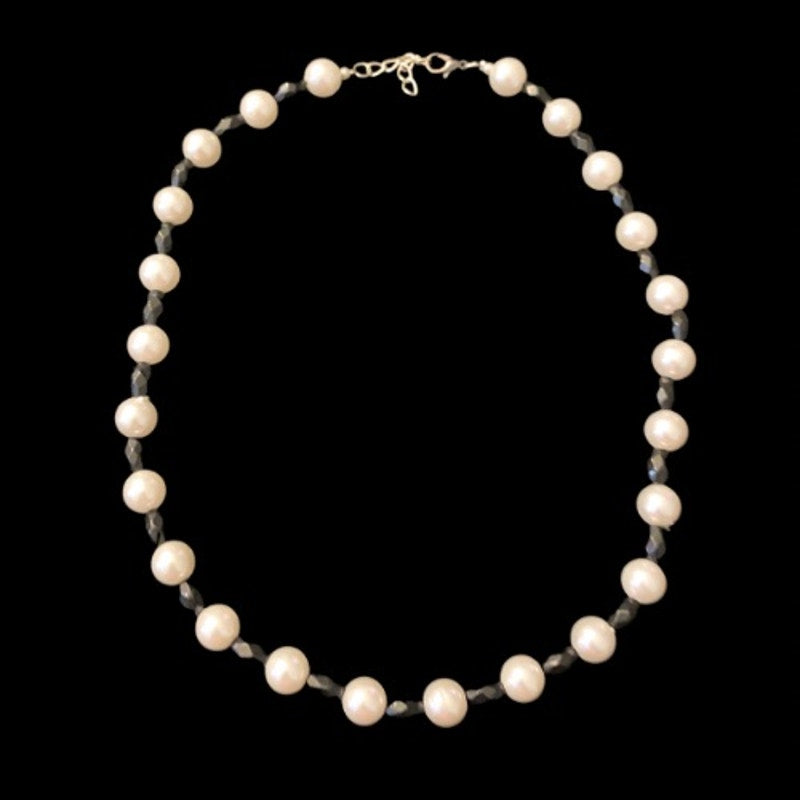 Black & White Mock Pearl Choker Necklace | Handmade with Vintage Beads