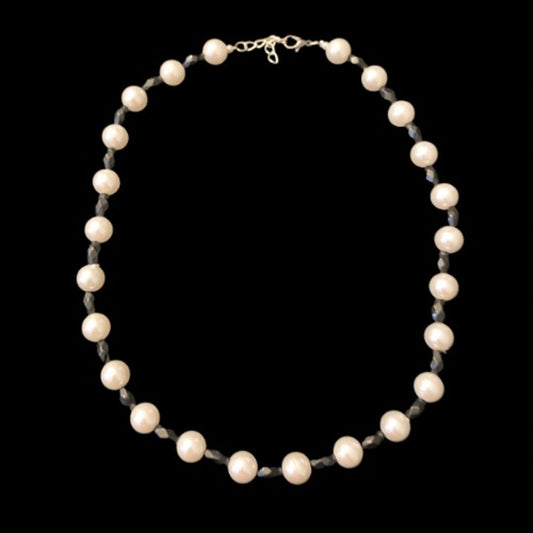 Black & White Mock Pearl Choker Necklace | Handmade with Vintage Beads