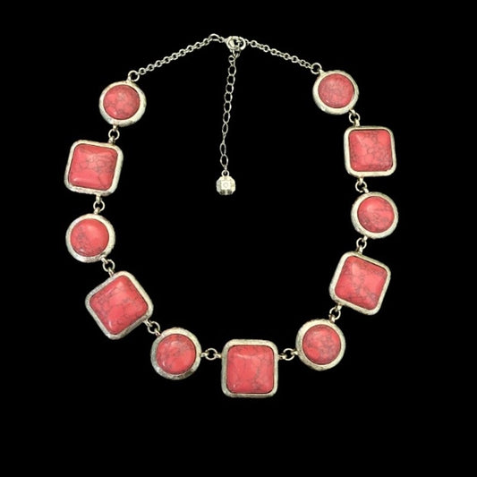 Southwestern Style Mock Pink Howlite Square and Circle Link Necklace