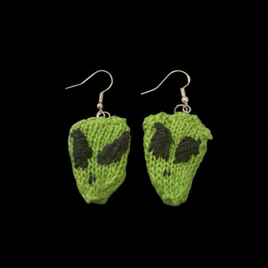 Brat Green Aliens Handknit Cotton Earrings