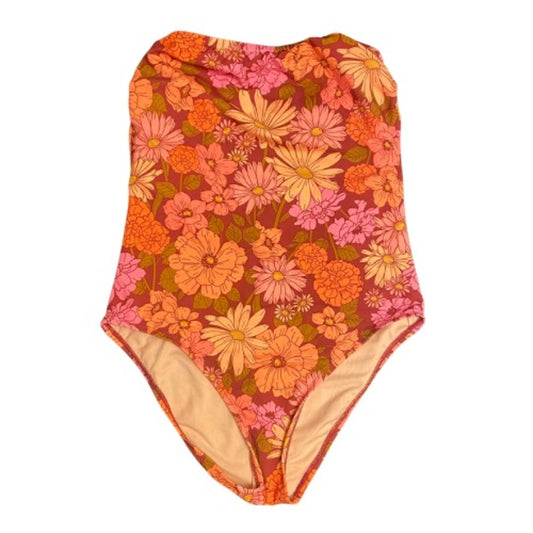 NWT Pink Strapless/Halter Pink and Orange Flower Power One-Piece Swimsuit (L)