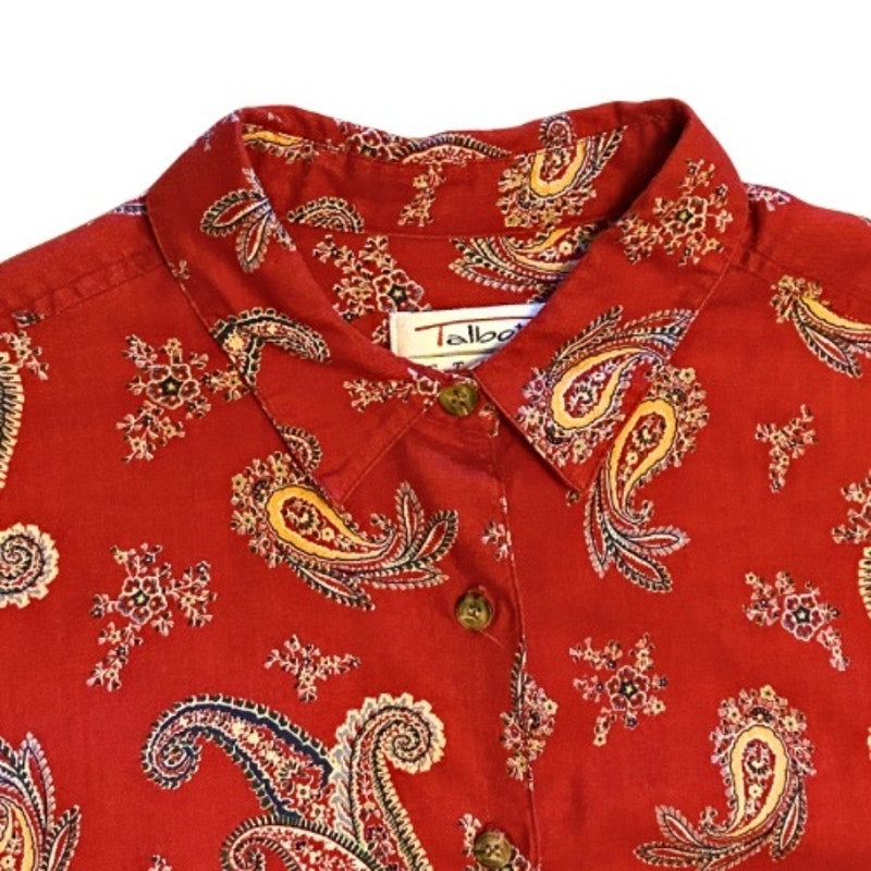 Vintage Talbots Red Paisley Cotton Button Down Shirt (Petite Medium)