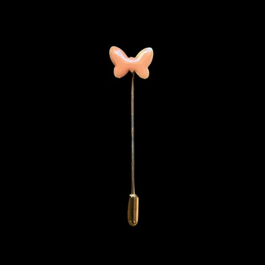 Vintage Pink Enamel/ Gold Butterfly Stick Pin