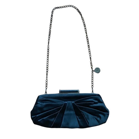 Y2K Cheetah Print Lined Pleated Black Satin Clutch/ Crossbody with Silver Chain Strap