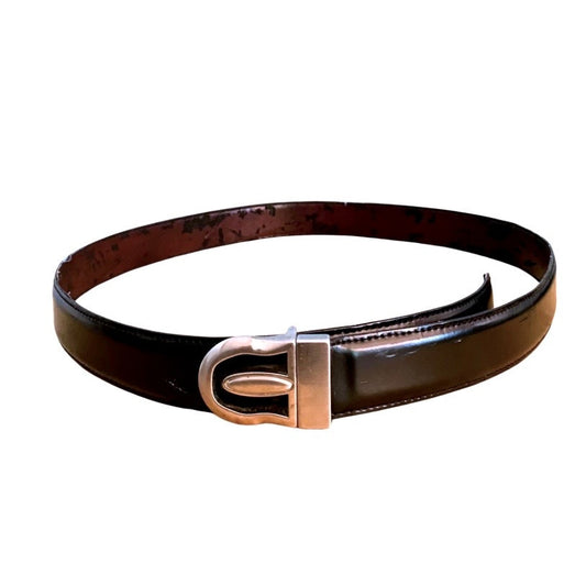 1980’s Men’s Distressed Black/Brown Reversible Faux Leather Belt with Silver Buckle (36/90)