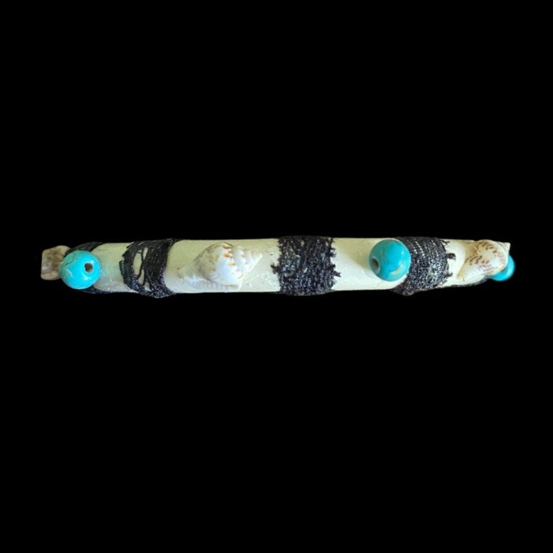 Black Lace Striped Shell & Mock Turquoise Studded Bangle