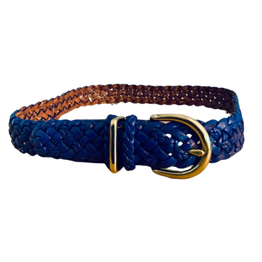 Royal Blue Vintage Talbots Woven Leather Belt with Solid Brass Buckle (XS/S)