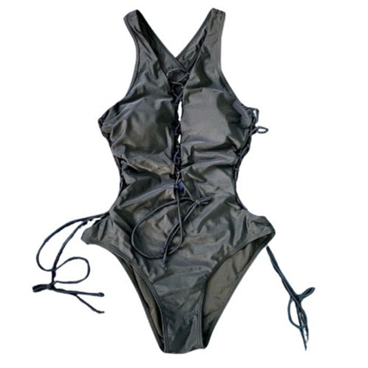 NWT Sexy Chic Black Lace-Up One Piece Swimsuit (L)