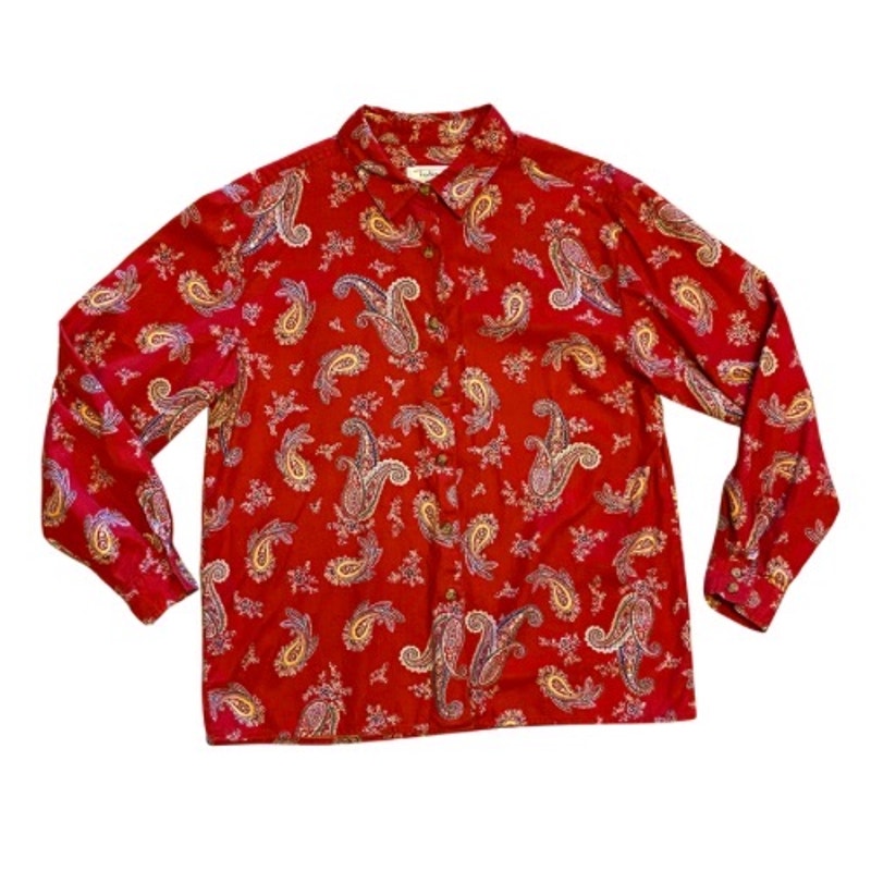Vintage Talbots Red Paisley Cotton Button Down Shirt (Petite Medium)