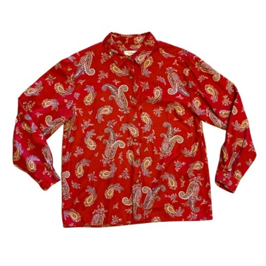 Vintage Talbots Red Paisley Cotton Button Down Shirt (Petite Medium)