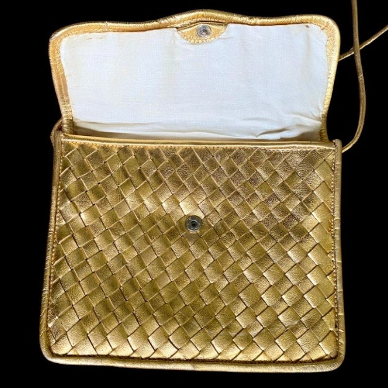 Vintage Metallic Gold Basketweave Envelope Shoulder Bag