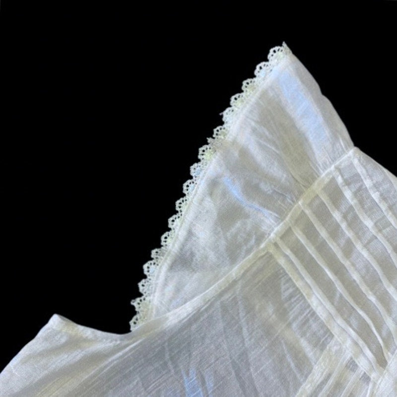 Y2K Sheer White Lace Trim Cap Sleeve Button Down Blouse (M/L)
