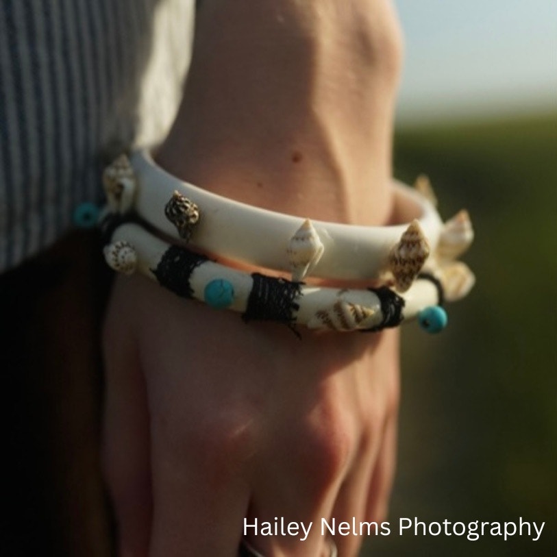 Black Lace Striped Shell & Mock Turquoise Studded Bangle