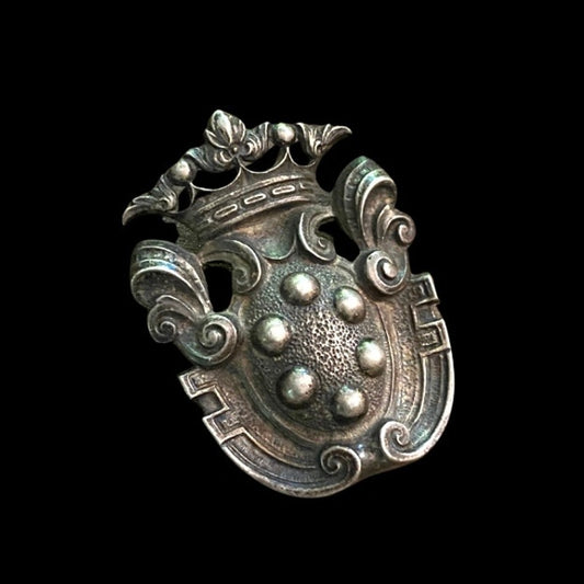 Antique Style Vintage Sterling Silver Medici Family Crest Italian Coat of Arms Brooch