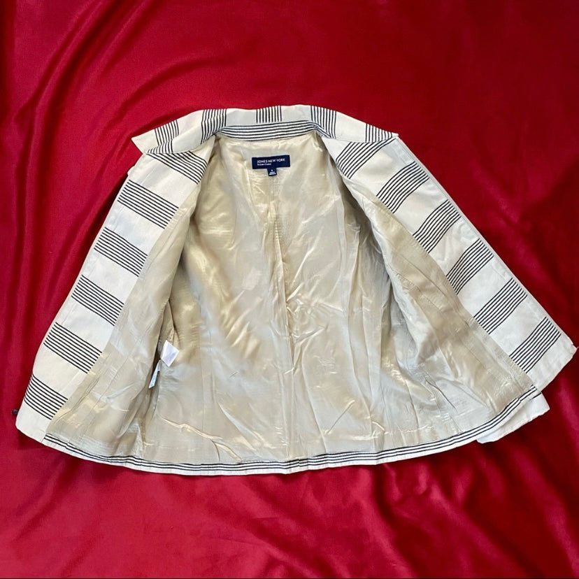 Y2K Zip-up Striped Beige & Black Striped Cotton Jacket (8)